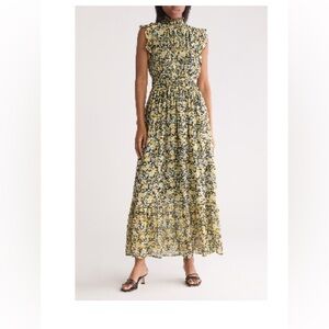 MELLODAY Floral Dress - Black, Yellow, Blue